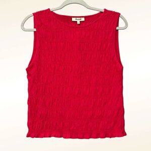 Madewell Smocked Boatneck Tank Top NWT Size Medium Watermelon Pink Cotton Linen